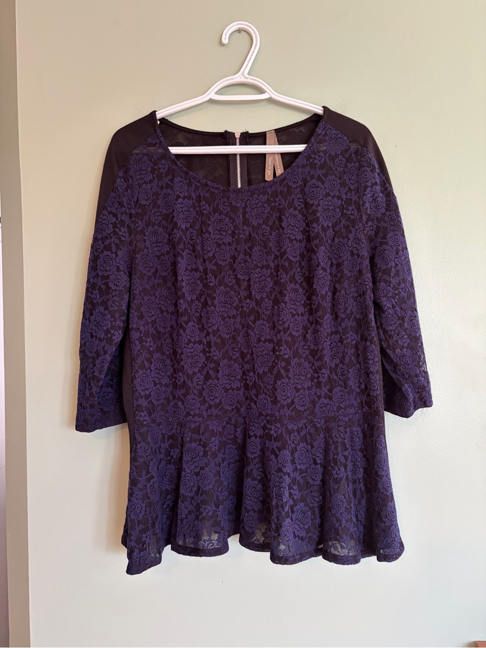 Penningtons Semez La Joie Rose Pattern Lace Peplum Blouse Purple Goth Holiday 1X